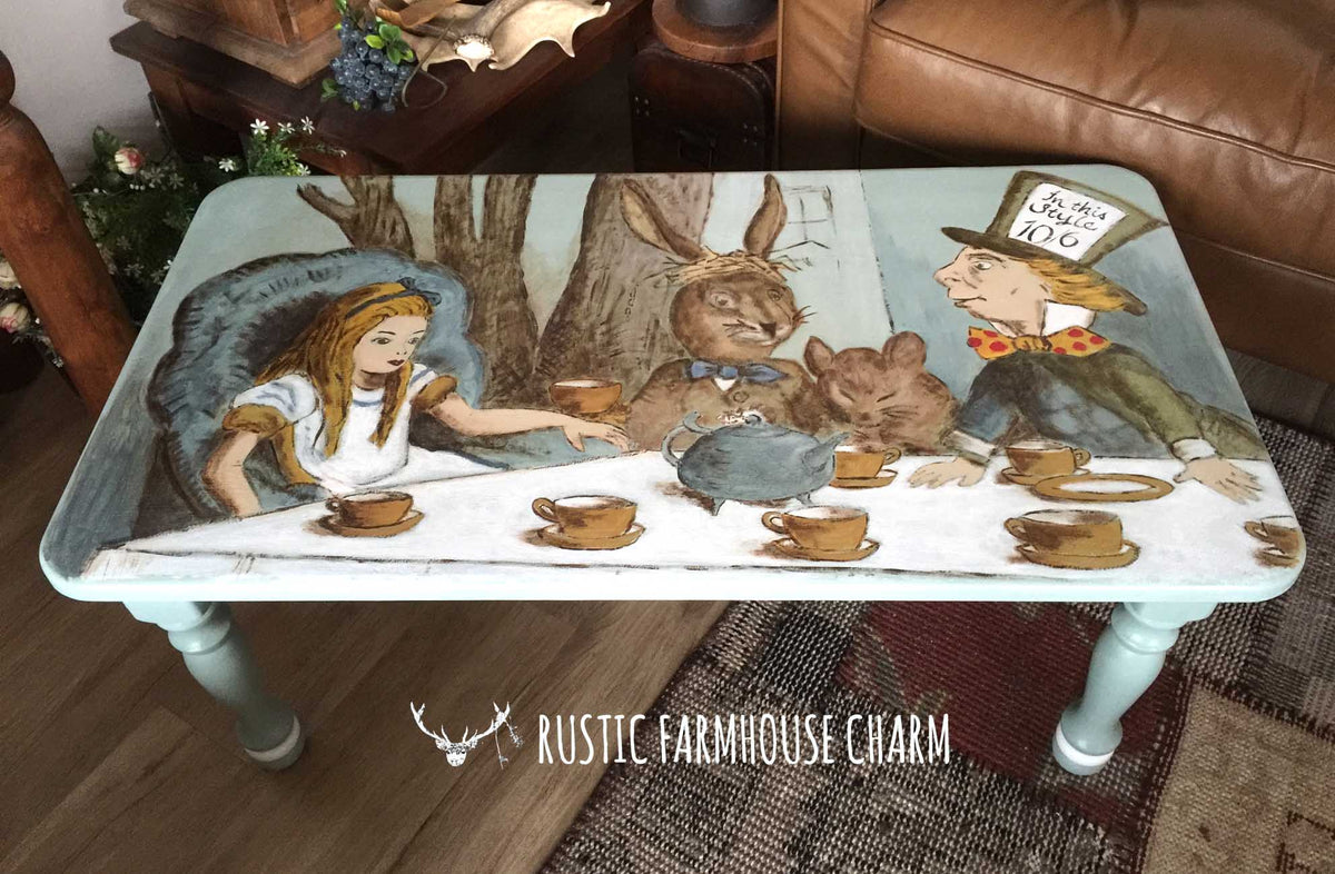 Alice in Wonderland Wood Serving Tray Breakfast Coffee Table Tea